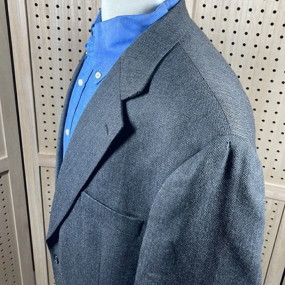 New‎ England Sport Coat Mens 46L Gray Herringbone Lambswool Two Button Blazer